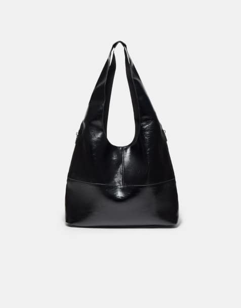 Stradivarius Soft-touch shoulder bag with zips in black - view 1