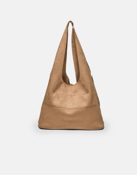 Stradivarius Soft touch shoulder bag with zips in caramel - view 1