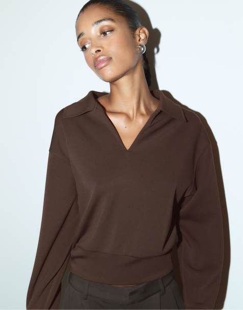 Stradivarius Soft touch sweatshirt in brown