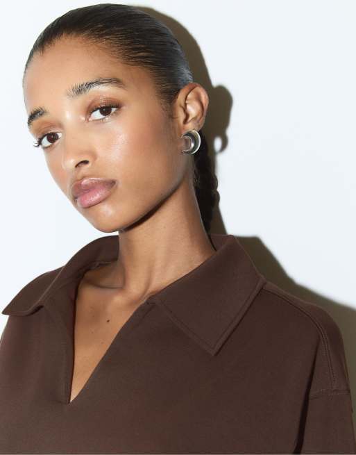 Stradivarius Soft touch sweatshirt in brown, 3 of 4