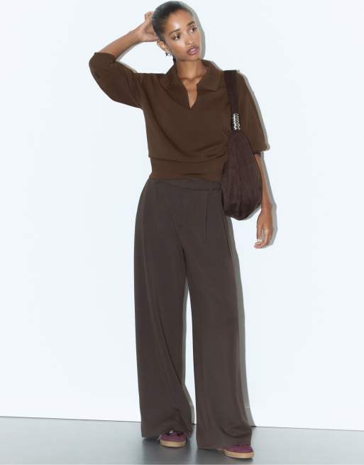 Stradivarius Soft touch sweatshirt in brown, 4 of 4