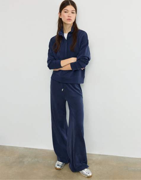 Stradivarius Soft-touch sweatshirt with zip in dark blue