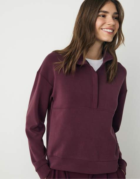 Stradivarius Soft-touch sweatshirt with zip in purple - view 1