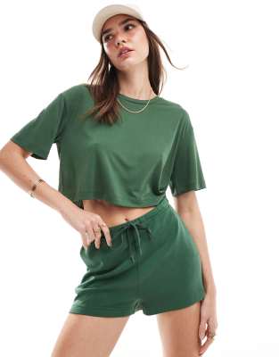 Stradivarius soft touch t-shirt in forest green (part of a set)