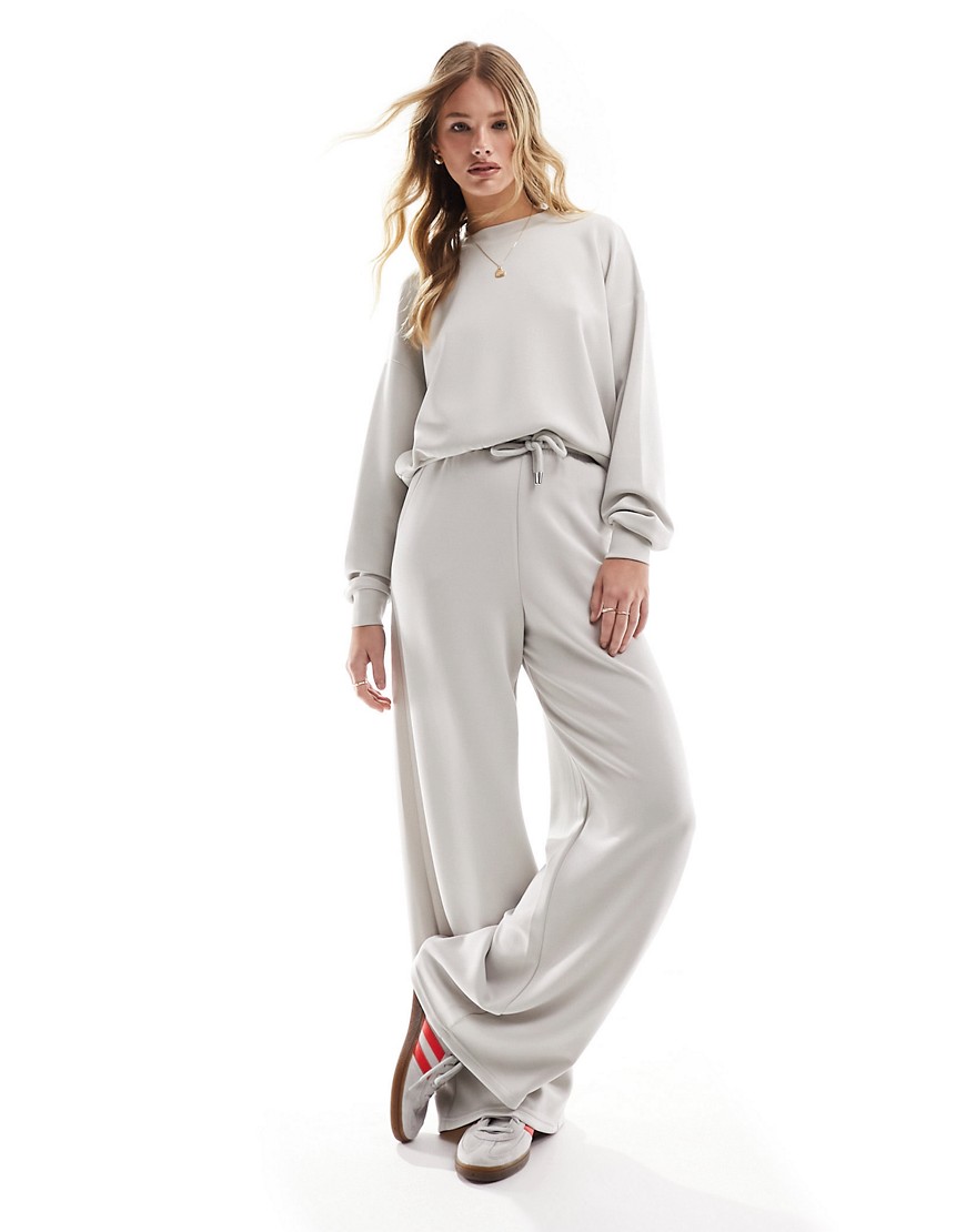 Stradivarius soft touch wide leg jogger co-ord in ice-White