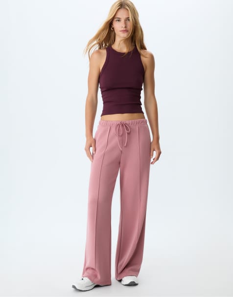 Stradivarius Soft-touch wide-leg trousers with seam detail in pink - view 1