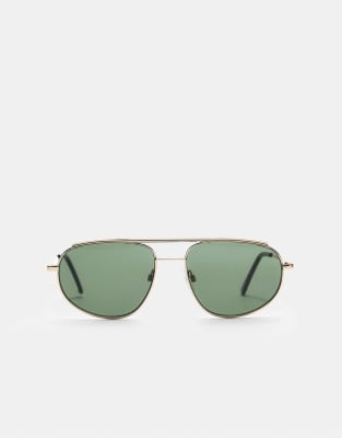 Stradivarius - Sonnenbrille aus Metall in Khaki-Grün