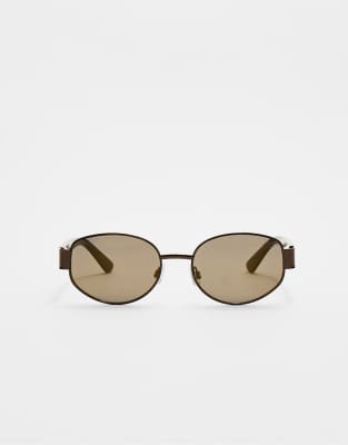 Stradivarius - Sonnenbrille mit Metallbügeln in Braun