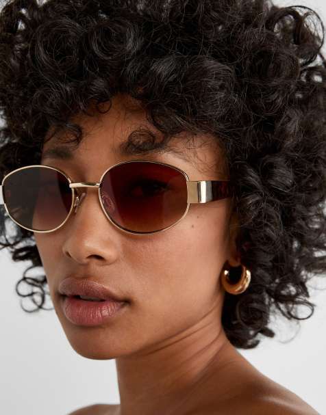 Stradivarius – Sonnenbrille mit Metallbügeln in Braun - view 1