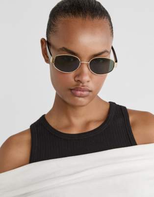 Stradivarius - Sonnenbrille mit Metallbügeln in Schwarz