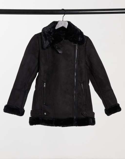 Stradivarius - Sort aviator-jakke i imiteret ruskind