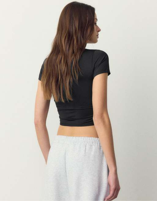 Stradivarius - Sort basis-T-shirt i polyamid, 2 af 4