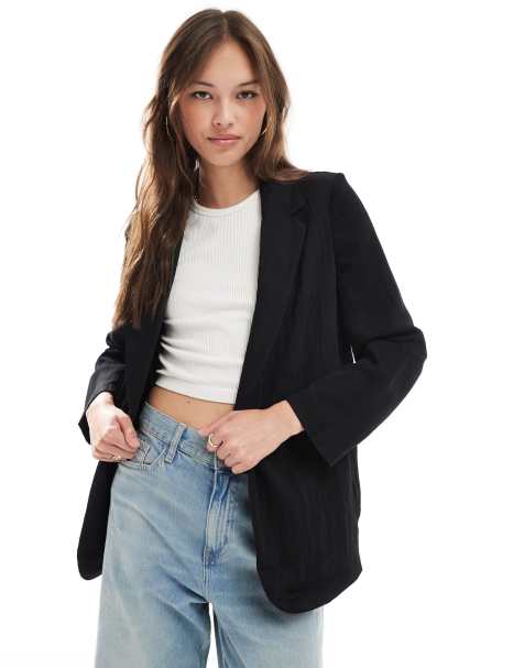 Stradivarius - Sort blazer i krølstof - view 1