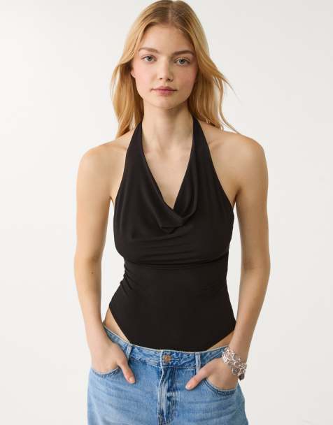 Stradivarius - Sort bodystocking med vandfaldsudskæring - view 1