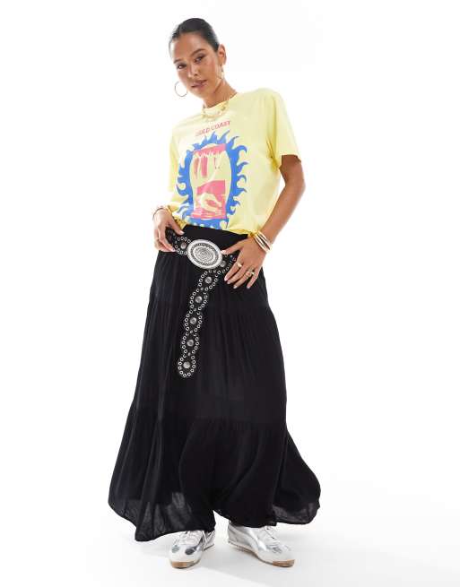 Stradivarius - Sort boho-midinederdel