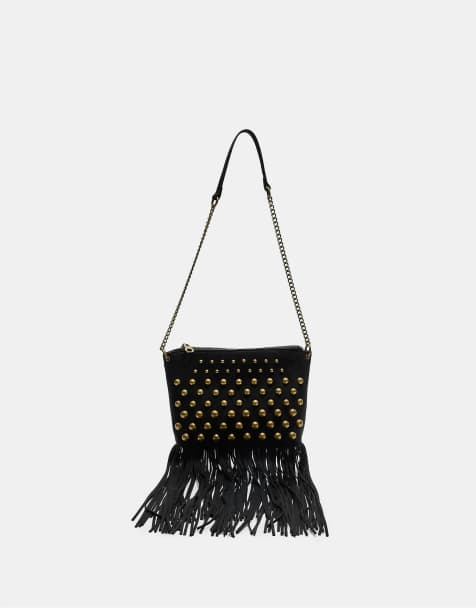 Stradivarius - Sort crossbody-taske med frynser og nitter - view 1