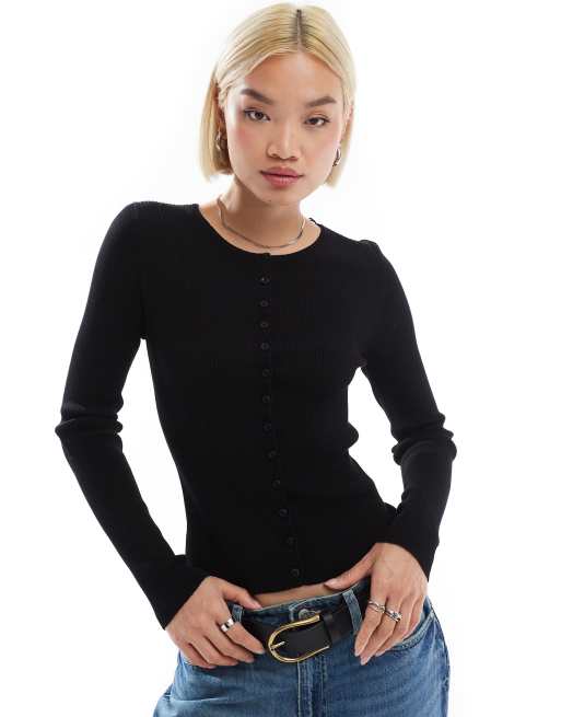 Stradivarius - Sort figursyet cardigan i ribstrik