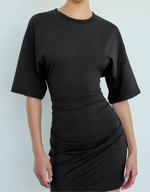 Stradivarius - Sort kort T-shirt-kjole, 2 af 4