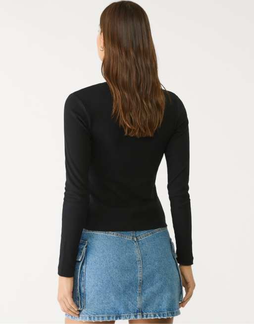 Stradivarius - Sort langærmet T-shirt med lange ærmer, 3 af 4