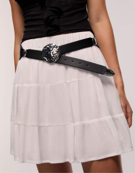 Stradivarius - Sort mellembredt bælte med muslingespænde - view 1