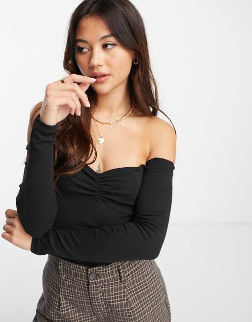Stradivarius - Sort offshoulder-bodystocking 