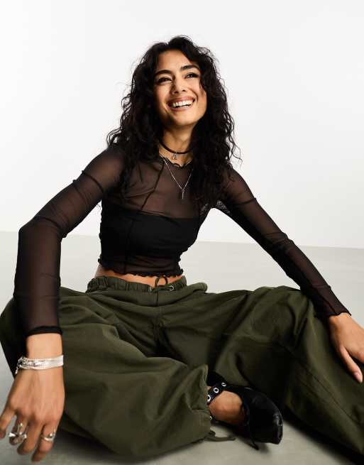 Stradivarius - Sort overdel i mesh 