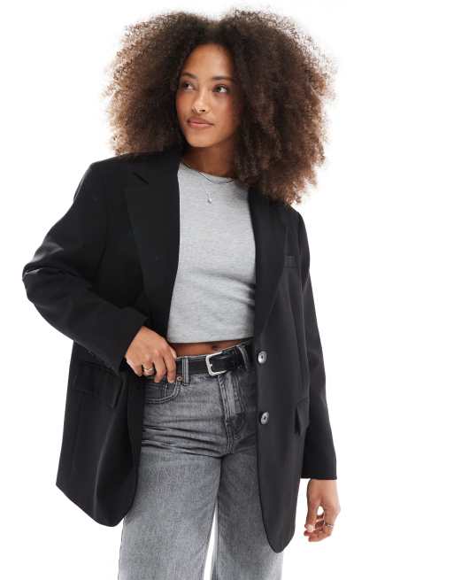 Stradivarius - Sort, oversized blazer