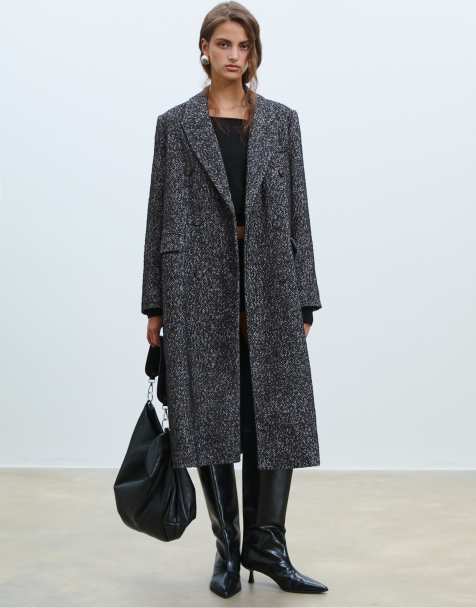 Stradivarius - Sort oversized frakke med sildebensmønster - view 1