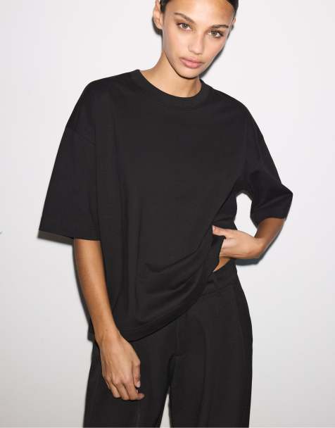 Stradivarius - Sort oversized T-shirt med korte ærmer - view 1