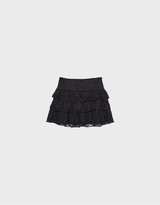 Stradivarius - Sort skort i blondestof, 6 af 7