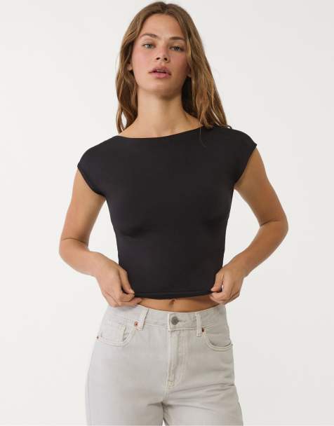 Stradivarius - Sort T-shirt med åben ryg - view 1