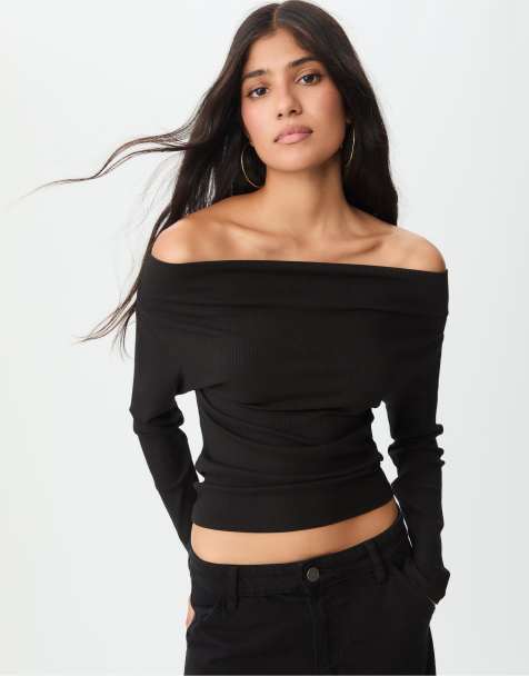 Stradivarius - Sort T-shirt med bådudskæring - view 1