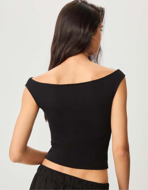 Stradivarius - Sort T-shirt med snørehuller, 4 af 4
