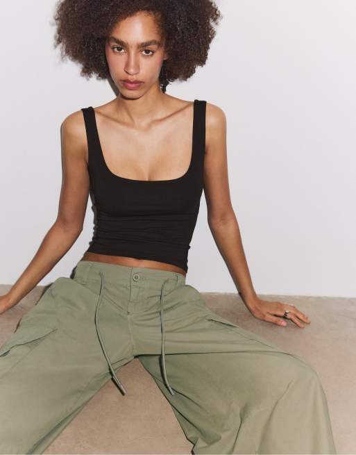 Stradivarius - Sort tanktop med firkantet hals, 2 af 7