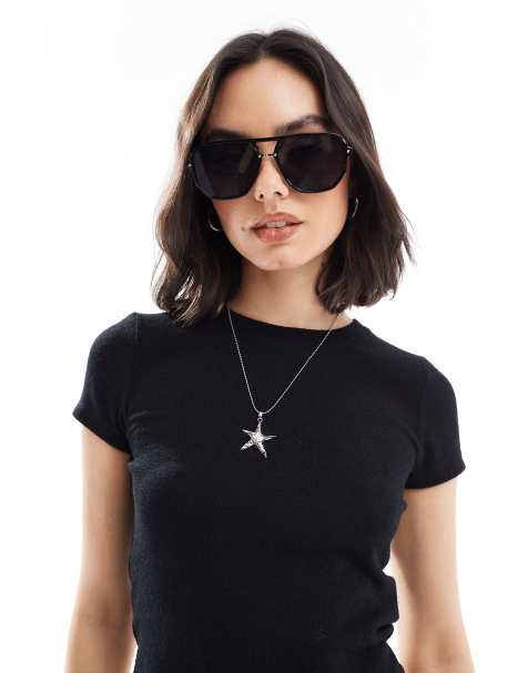 Stradivarius - Sorte aviator-solbriller - view 1