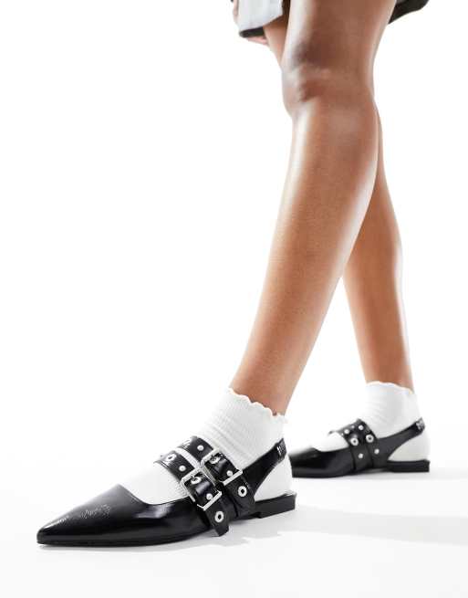 Stradivarius - Sorte balletsko med slingback-rem og spændedetalje