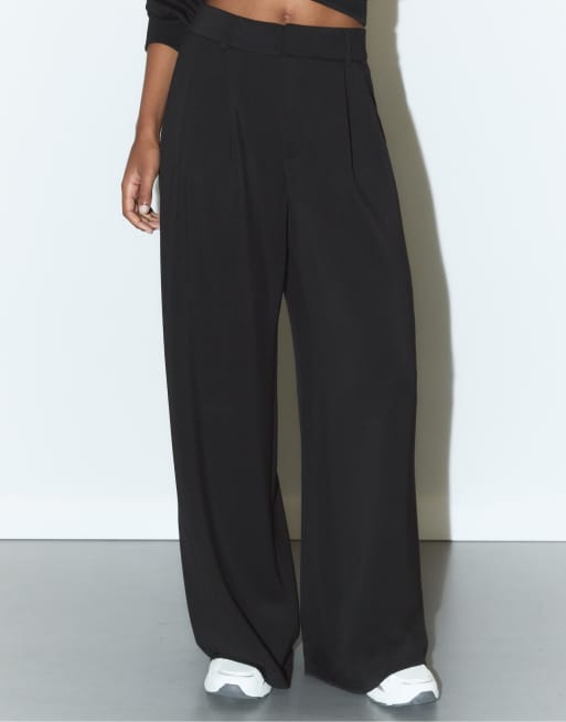Stradivarius - Sorte elegante bukser med blød finish, 4 af 4