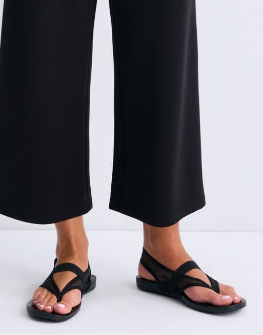 Stradivarius - Sorte flade sandaler med tårem i mesh, 3 af 7
