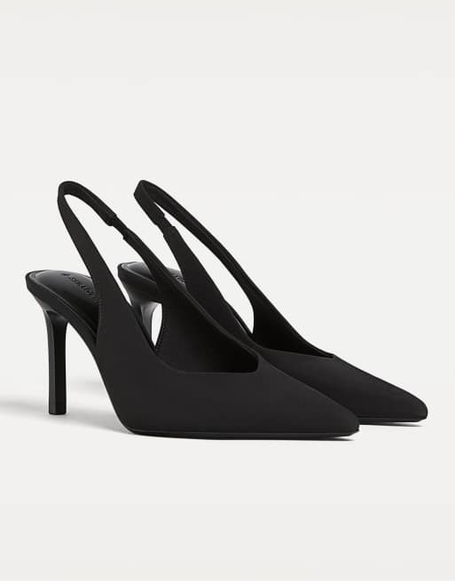 Stradivarius - Sorte og højhælede sko med slingback-rem, 2 af 4
