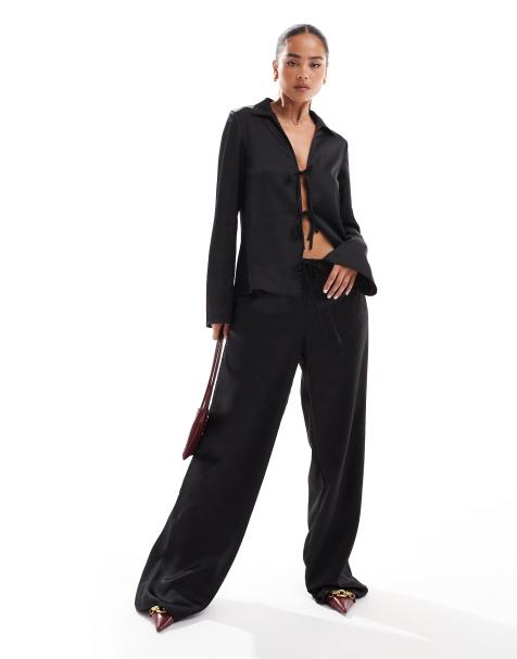 Stradivarius - Sorte pull-on-bukser i satin - Del af sæt - view 1