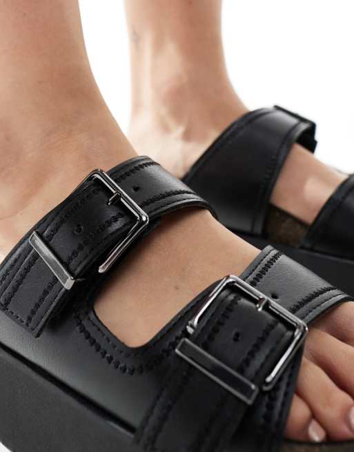 Stradivarius - Sorte sandaler med to remmer med spænder , 3 af 4