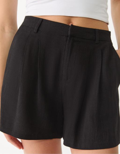 Stradivarius - Sorte shorts i hørblanding, 4 af 4
