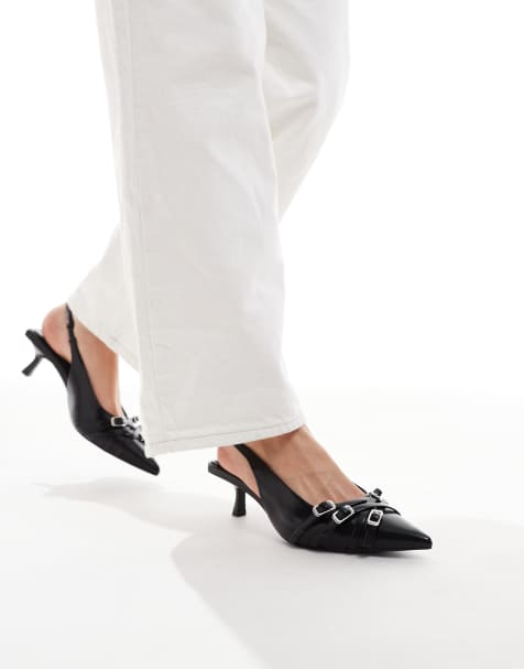 Stradivarius - Sorte slingback-sko med spændedetalje og kitten-hæl - view 1