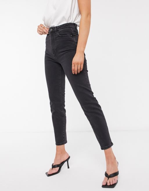 Stradivarius - Sorte smalle mom-jeans med stretch i bomuld , 4 af 4