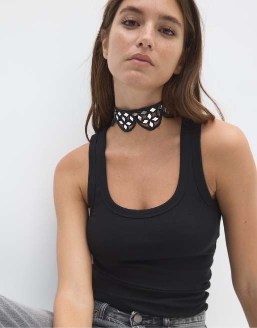 Stradivarius spegelblank vågchoker i svart, 2 av 4