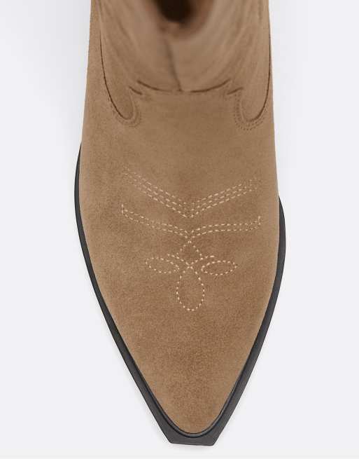 Stradivarius - Split - Cowboylaarzen van leer in beige, 3 van 4