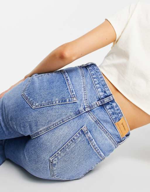 Stradivarius split hem straight fit jean in medium blue , 3 of 4