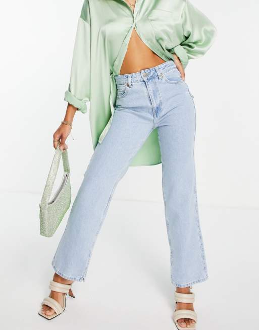 Stradivarius flare jean with side slit in light blue