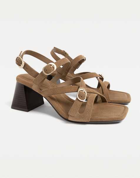 Stradivarius split leather sandals with buckles in brown - view 1