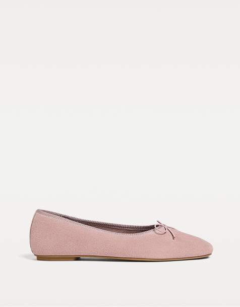 Stradivarius – Split – Ljuslila ballerinaskor i mocka med rosett - view 1